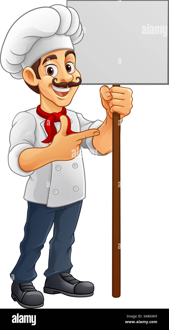 Chef Baker Cook Cartoon Mascot Man Sign Pointing Stock Vector Image ...