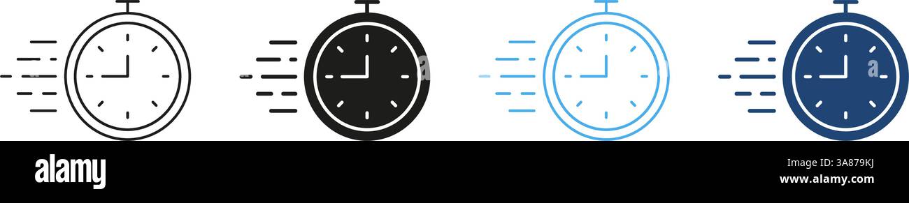 Stopwatch Line and Silhouette Icon Set. Time Management And Efficiency In Tasks And Activities. Icon for Sports, Fitness, And Productivity Stock Vector