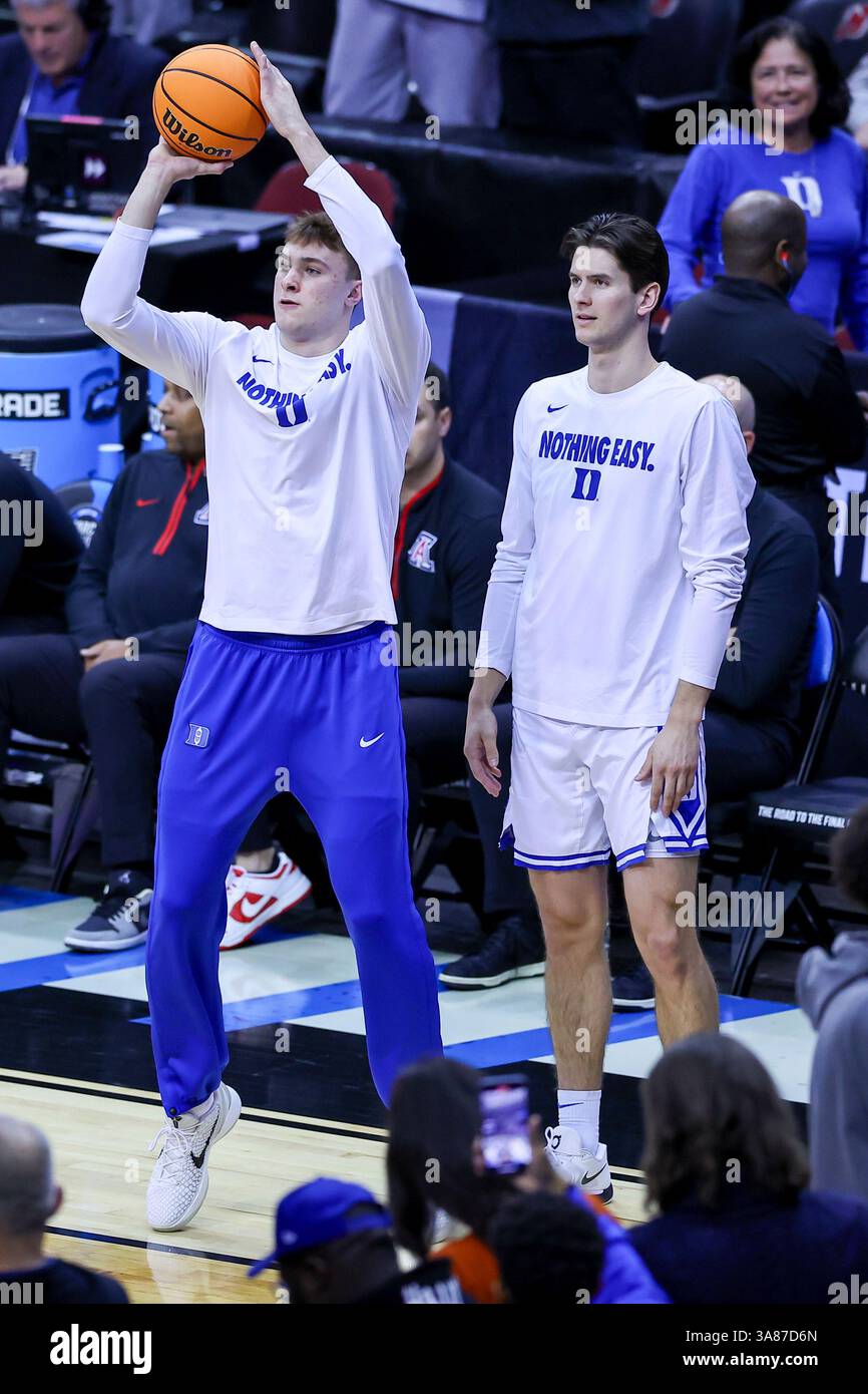 NEWARK, NJ - MARCH 27: Cooper Flagg #2 of the Duke Blue Devils and Neal ...