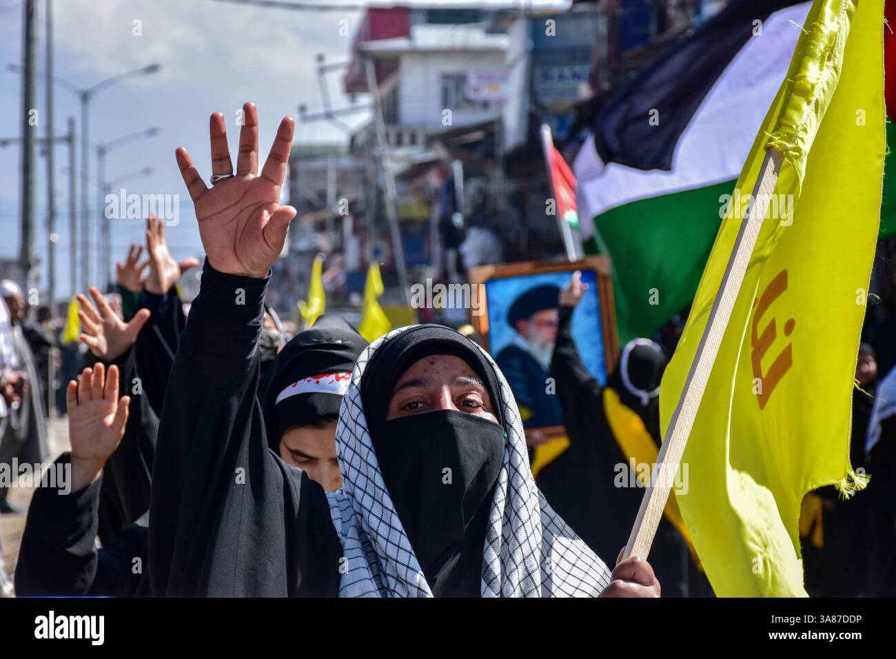A Kashmiri Shiite Muslim protester shouts anti-Israel slogans during ...
