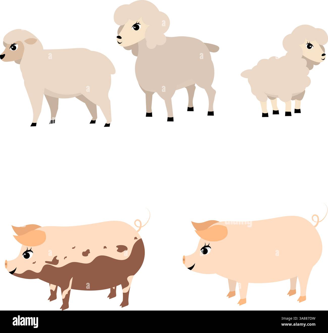 Farm Animals. Cute farm. Set of sheep and pig. Collection of farm ...