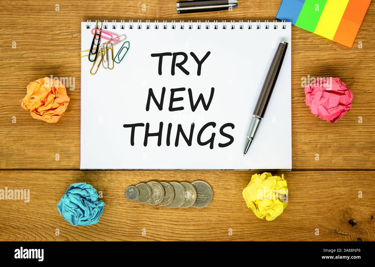 Try New Things Example Try new things symbol. Concept words Try new things on beautiful white ...