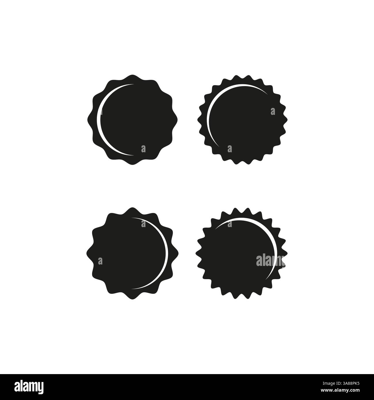 Badge seal icons. Black starburst shapes. Award emblem symbols. Vector ...