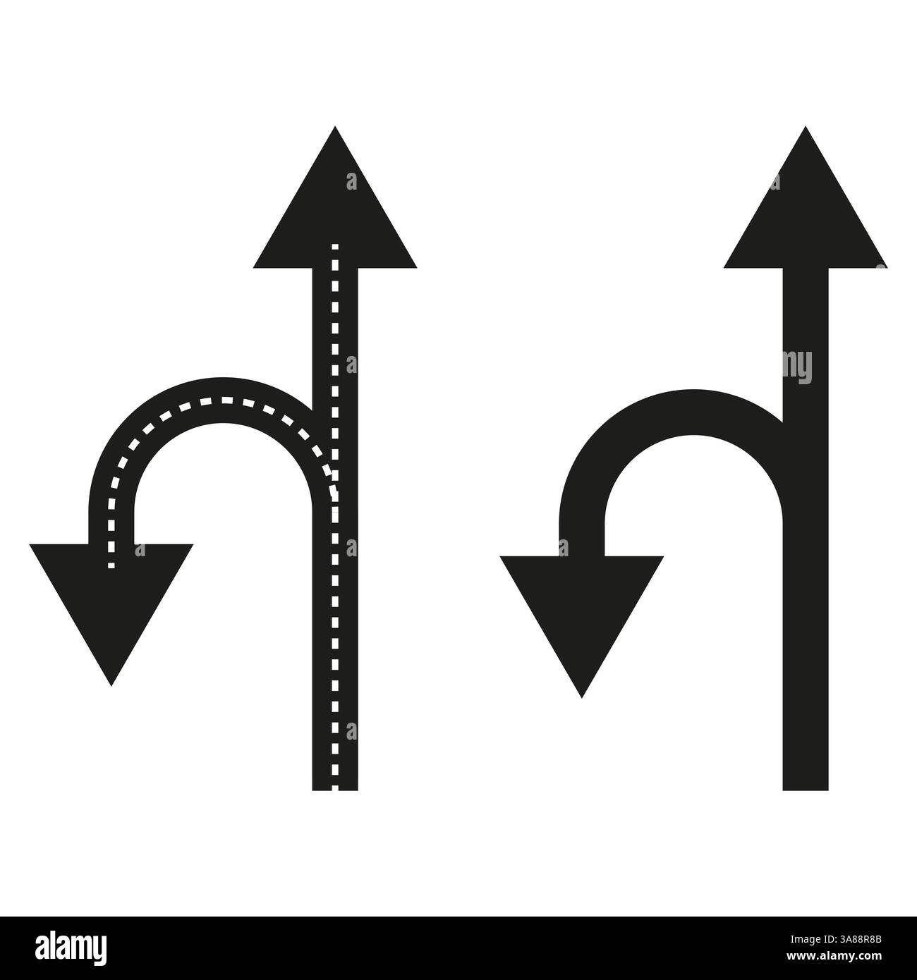 Arrow directions icon. Right turn option. Dotted path design. Navigation vector graphic. Stock Vector