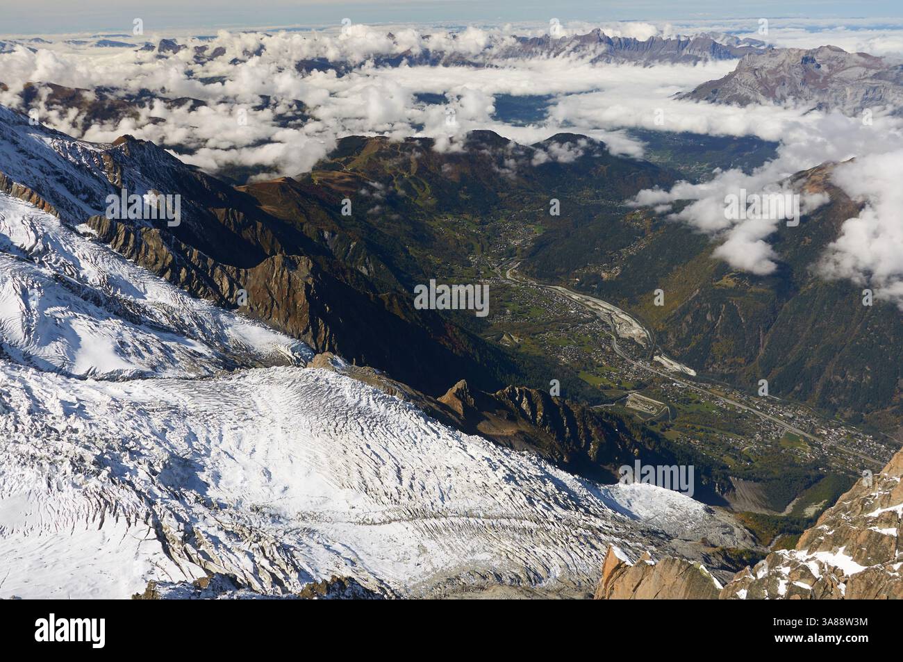 Stunning view of Glacier des Bossons from Aiguille du Midi, in the ...