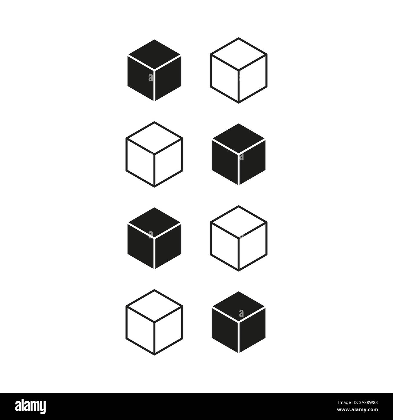 Isometric cube icon. Geometric shape set. Abstract 3D blocks. Vector illustration. Stock Vector