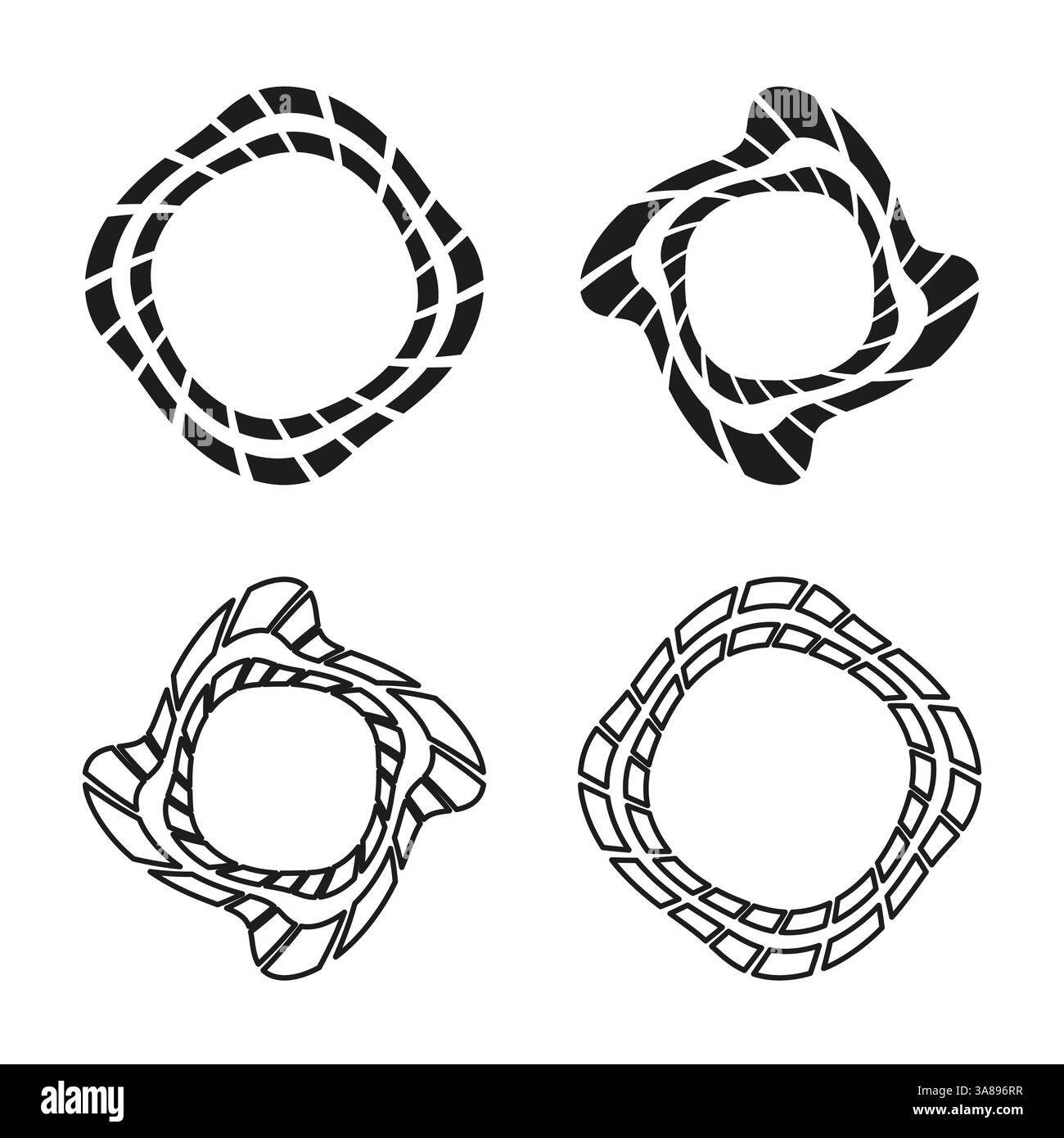 Twist frame set. Spiral border collection. Optical swirl pattern. Vector circle illustration. Stock Vector