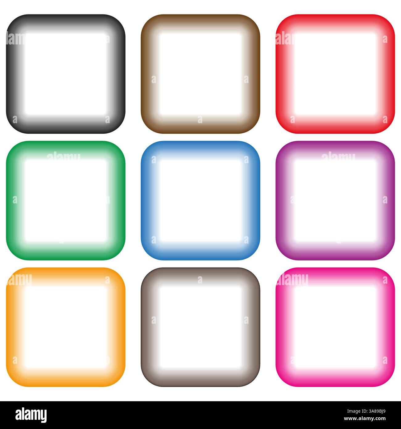 Colorful square shapes. Gradient filled icons. Bright vector design. Rounded frame elements. Stock Vector