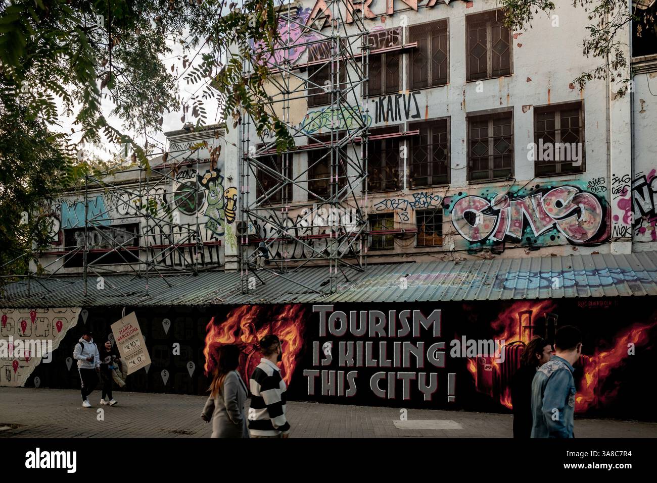 March 28, 2025, Barcelona, Spain: In Barcelona's El Raval Quarter ...