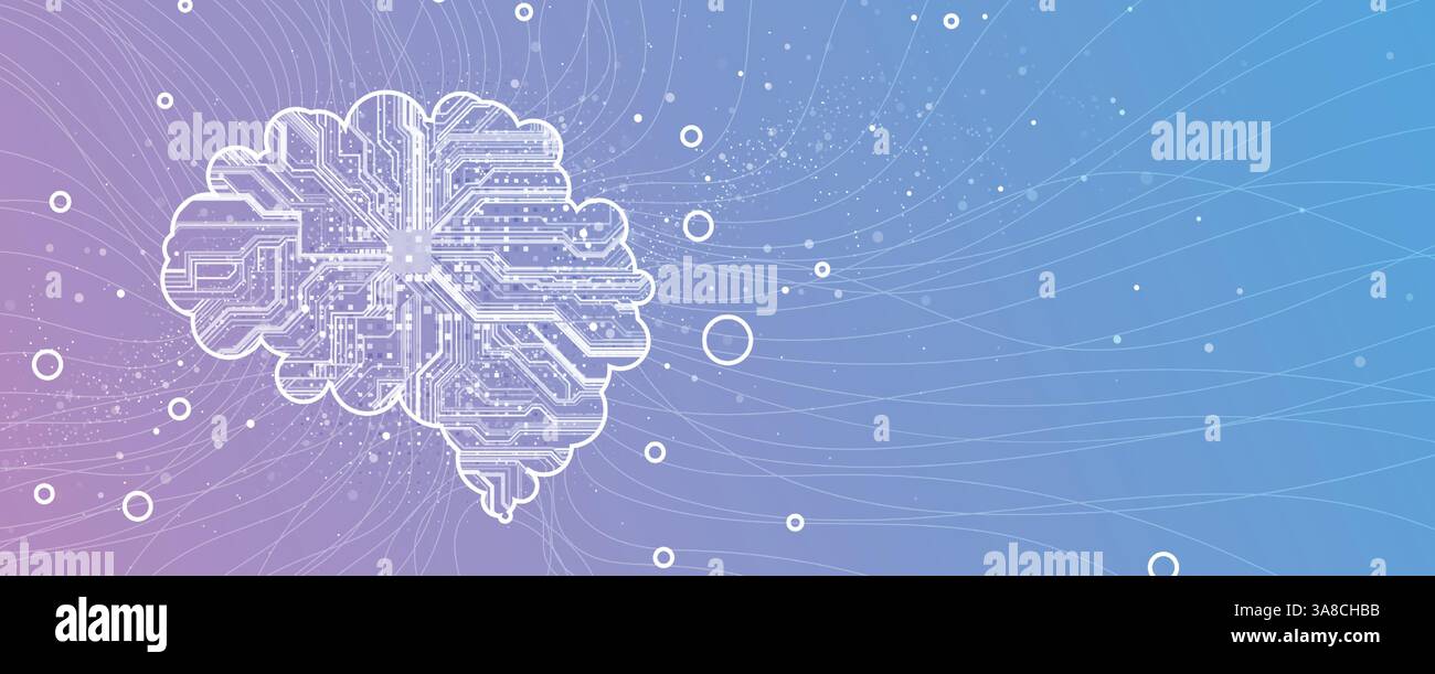 Human brain in concept of world mind metaverse big data or cyber security technology background Stock Vector