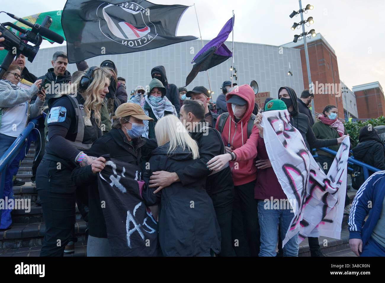 Protesters outside the Utilita Arena Birmingham, in Birmingham, where ...