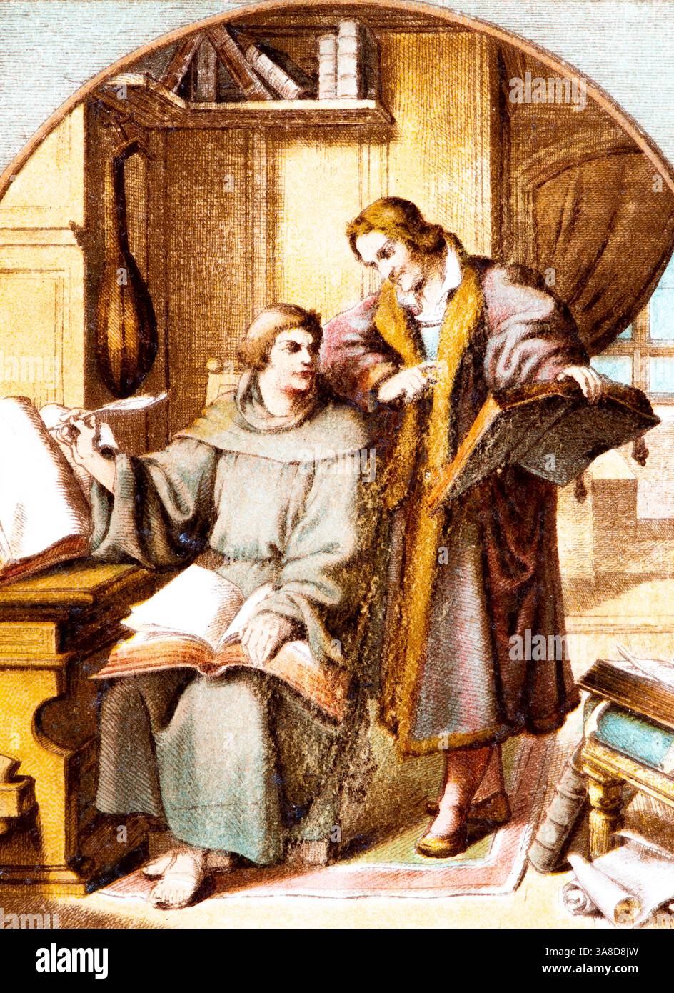 Luther and Melanchthon translating the bible, scene from the ife of the ...