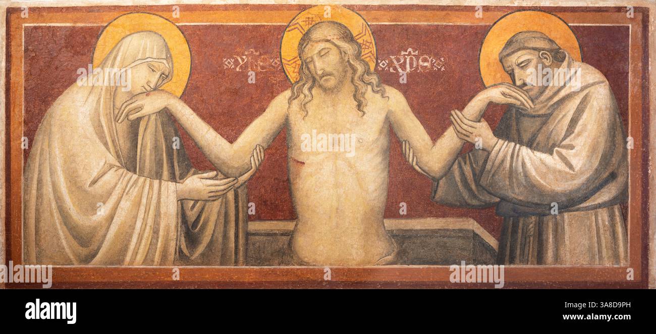 PRATO, ITALY - MARCH 21, 2025: The medieval fresco od Dead Christ with ...