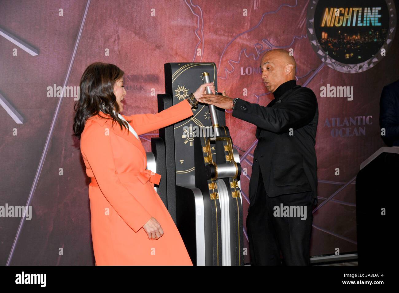 New York, USA. 28th Mar, 2025. Juju Chang and Byron Pitts visit the ...