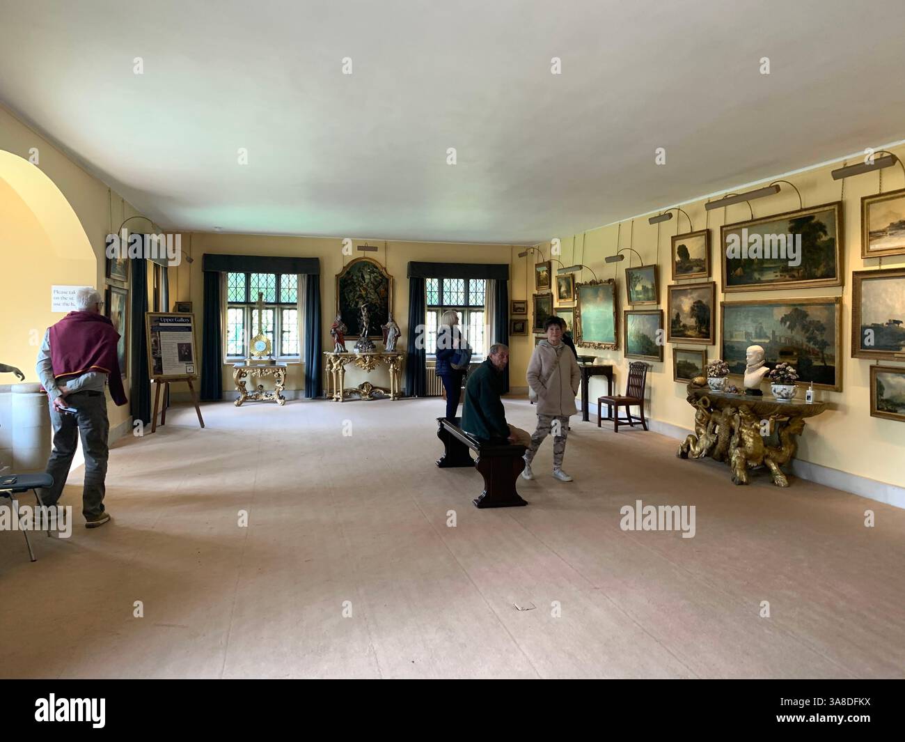 Anglesey Abbey Cambridgeshire UK England hall dog lights stand pictures carpets carpet decorations library Mary Queen of Scots Henry the eighth - Smartphone Captured Stock Image