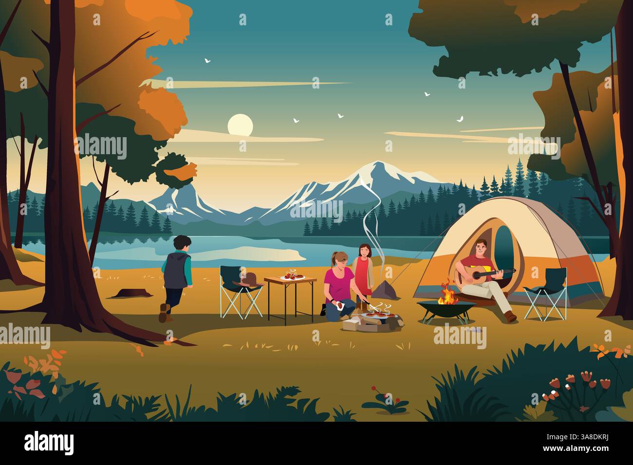 A vector illustration of Family Camping Outdoor in the Summer Stock ...