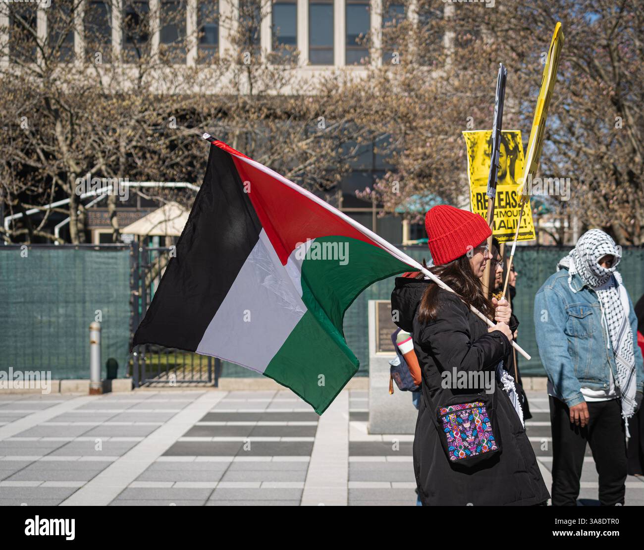 Newark, USA. 28th Mar, 2025. Pro Palestinian supporters for Mahmoud ...
