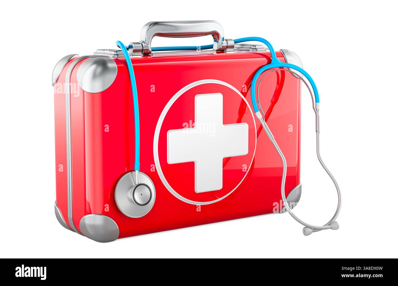 First Aid Kit with Stethoscope, 3D rendering isolated on white ...