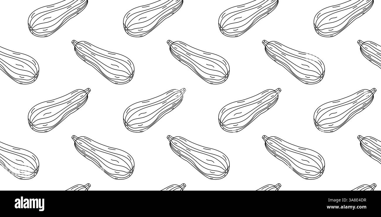 Background pattern featuring hand-drawn squash illustrations on a white surface Stock Vector