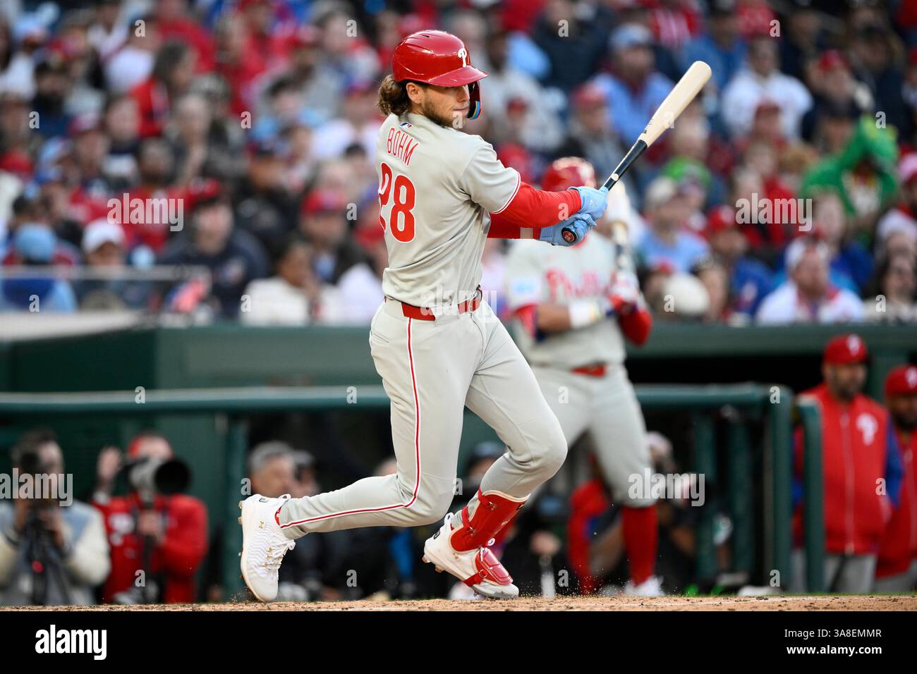 Philadelphia Phillies' Alec Bohm (28) in action during an opening-day ...