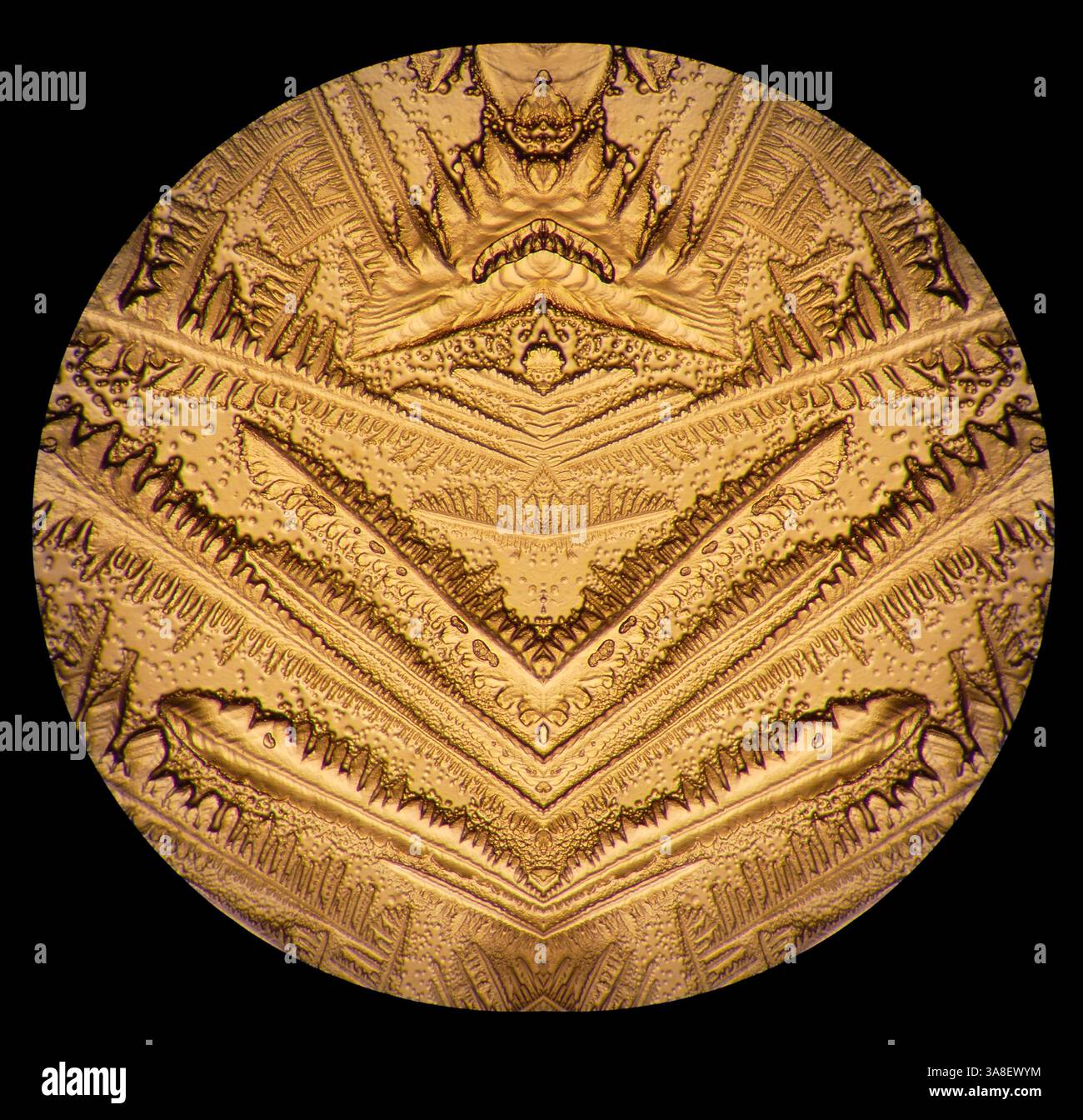 mirror image of mineral crystals precipitated in a warm spring water ...