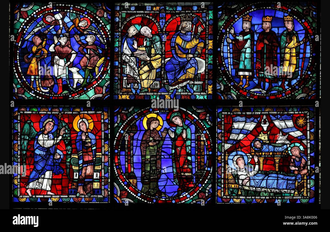 Chartres Nativity October 15, 2013 - Chartres, France - Top row l-r; the annunciation to ...