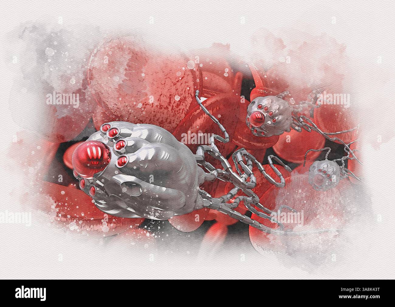 Illustration showing medical nanorobots travelling inside the ...