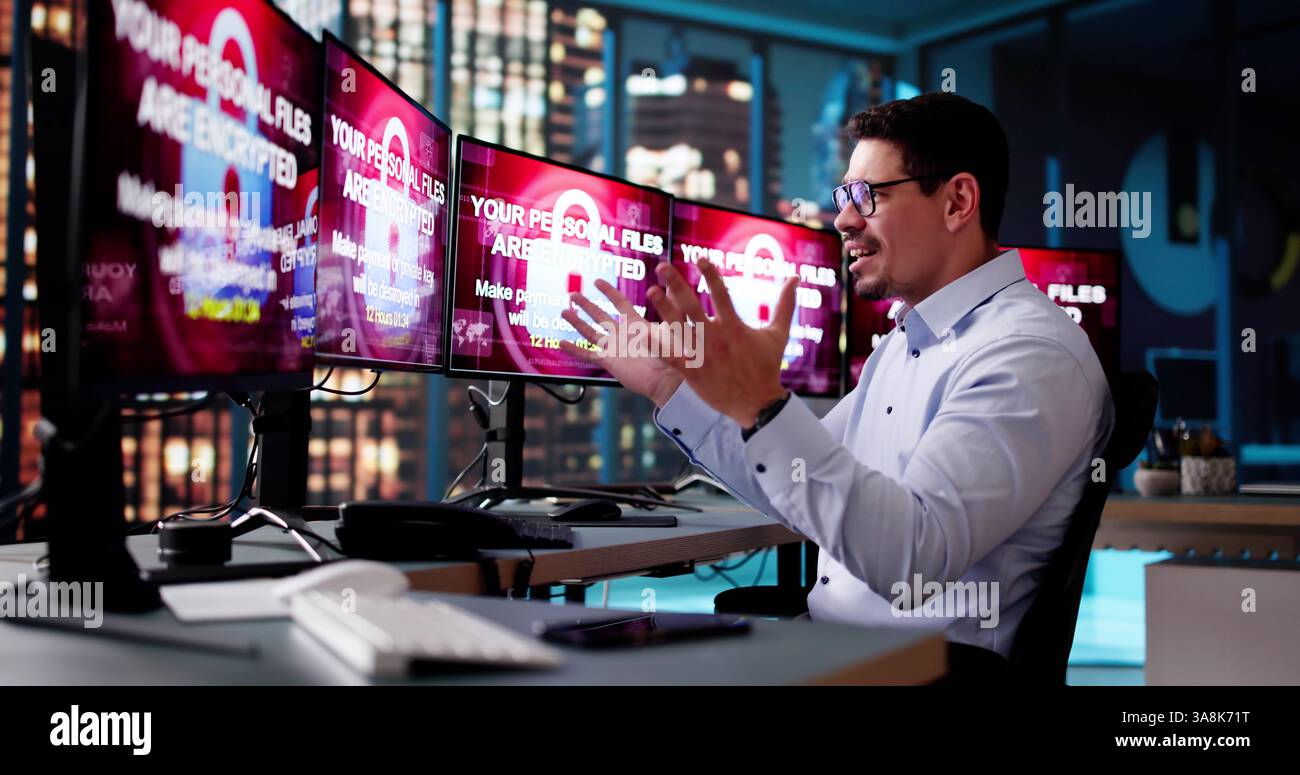 Ransomware Malware Cyber Attack On Business Computer Stock Photo