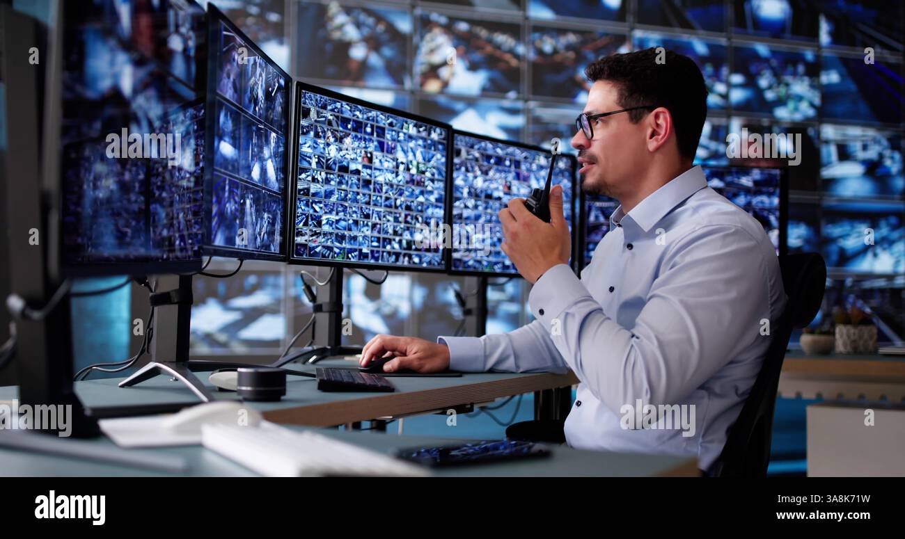 CCTV Security Camera Surveillance Using Multiple Monitors Stock Photo