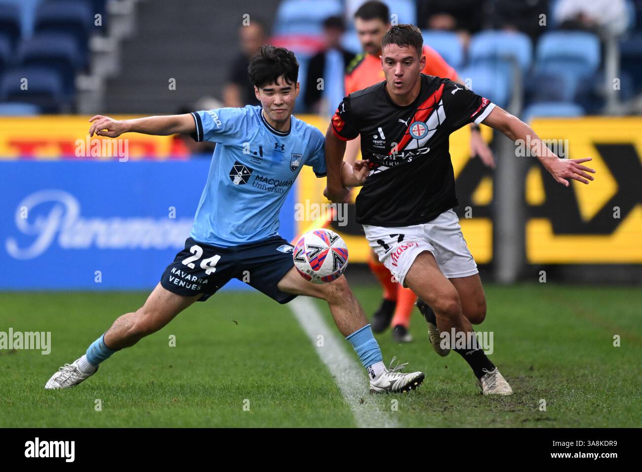Wataru Kamijo of Sydney FC and Max Caputo of Melbourne during the A ...