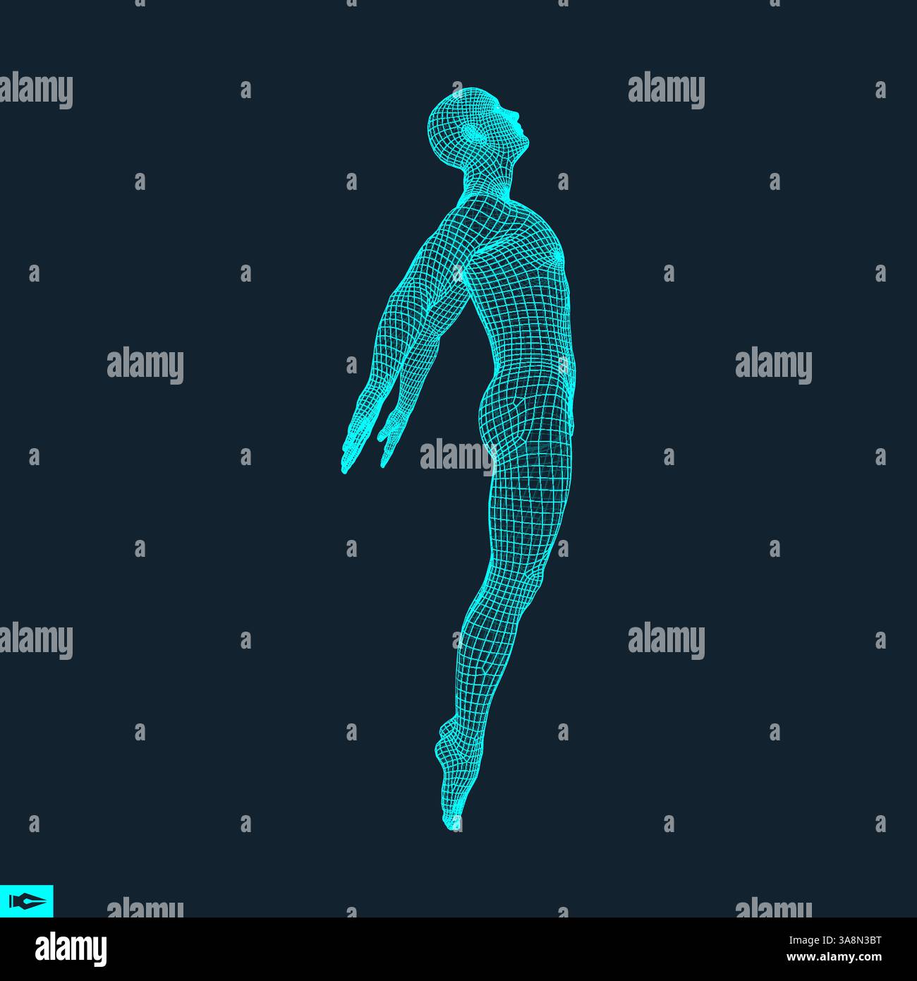Hovering in Air. Man Floating in the Air. 3D Model of Man. Human Body ...