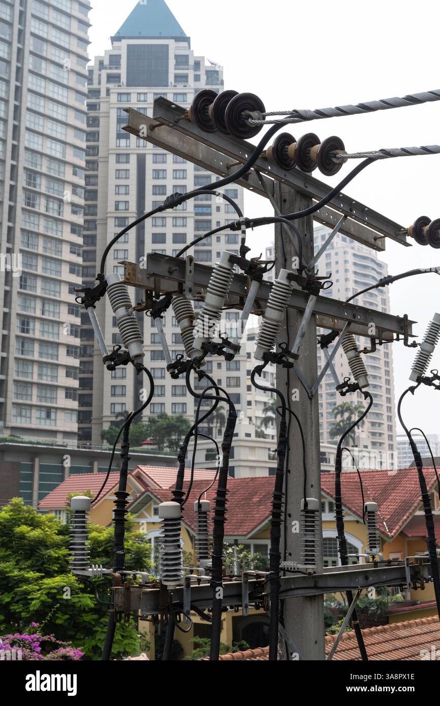Electricity power distribution lines connecting electric substations ...