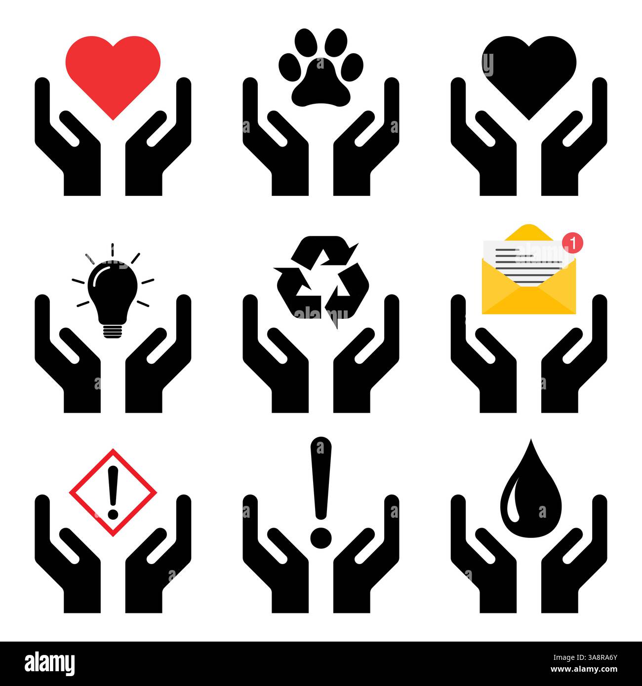 Set of Hope icon, human hand with empty symbol, help graphic design, vector illustration . Stock Vector