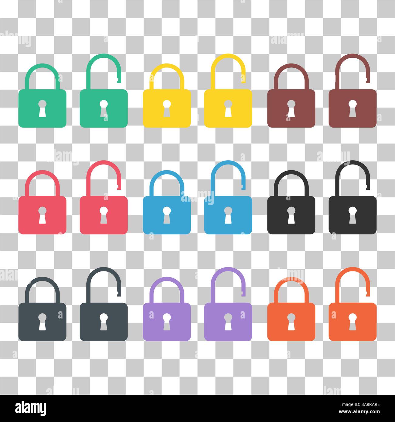 Set of Lock classic design icon, keyhole web button shape, secure vector illustration . Stock Vector
