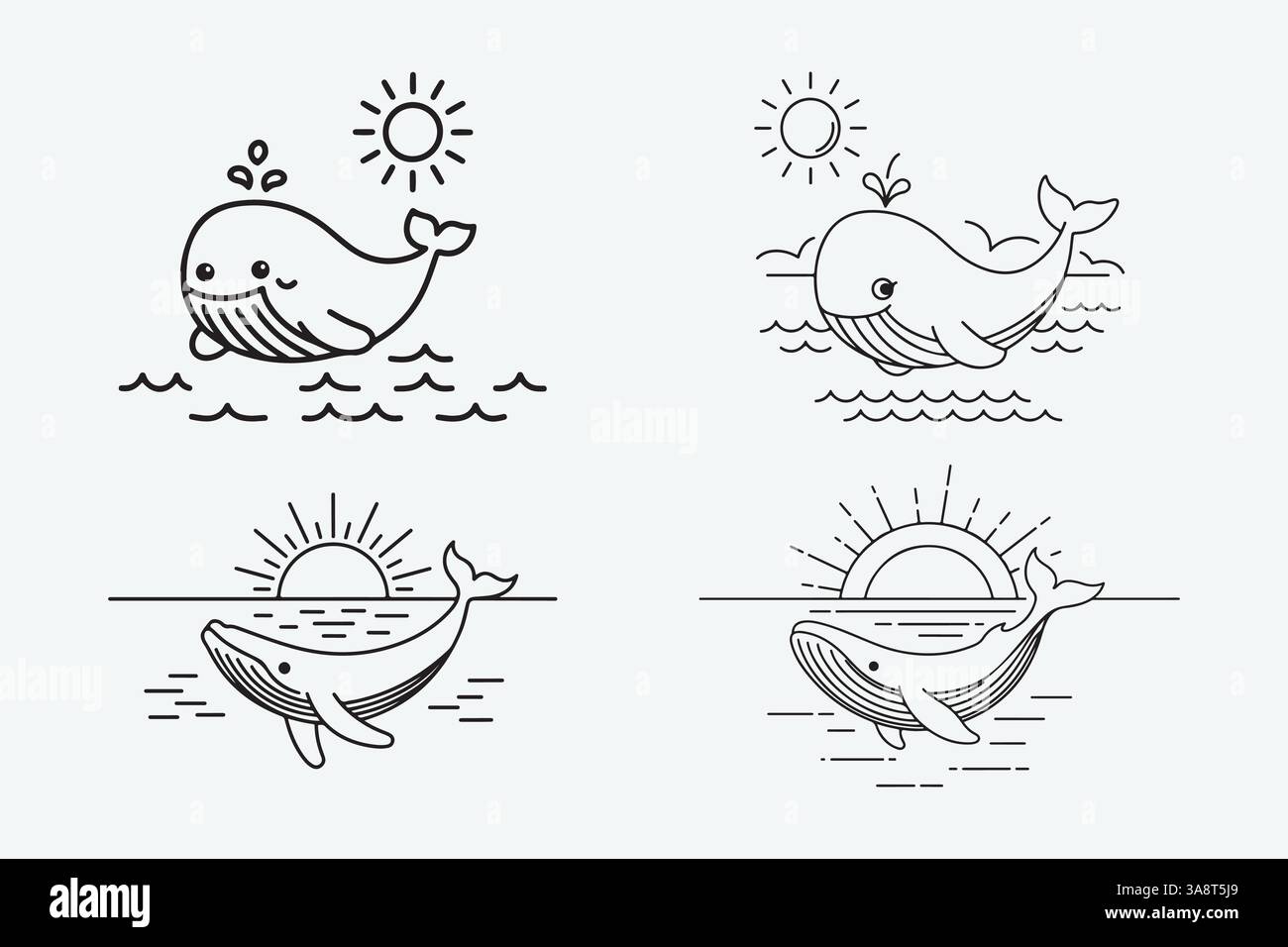 Whale illustration and line art whale design bundle Stock Vector Image ...