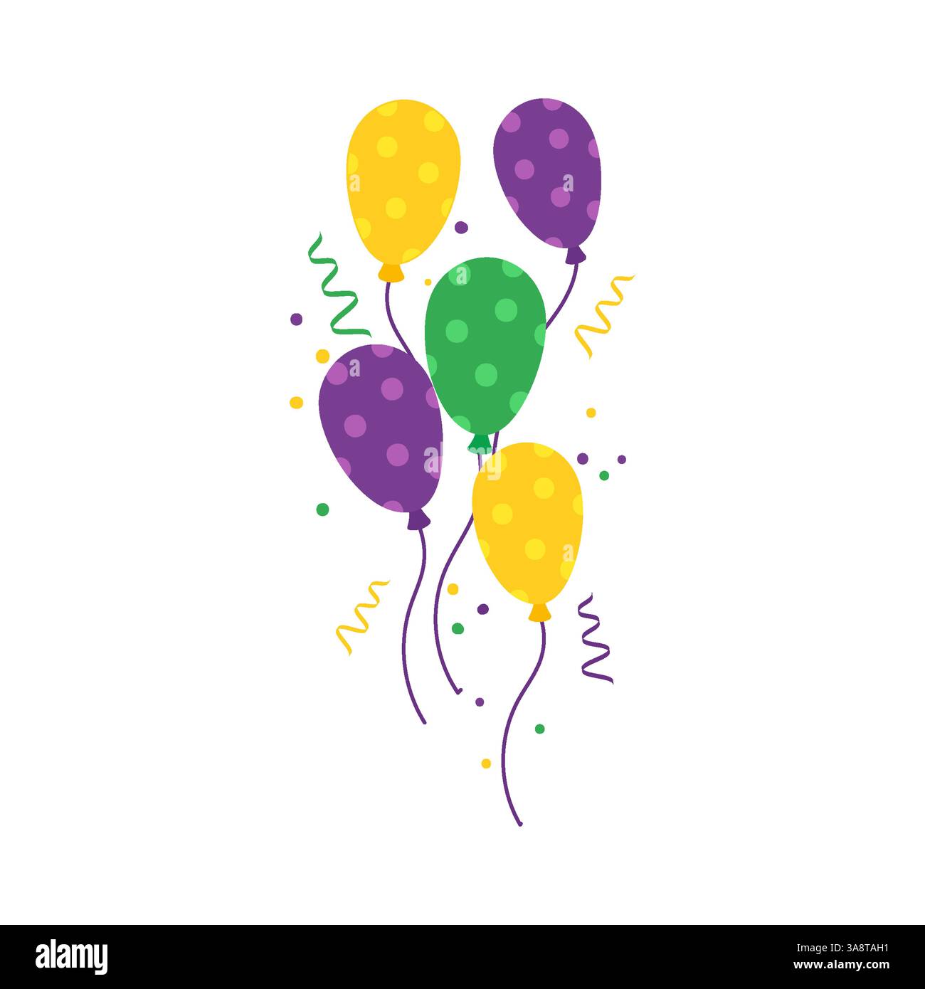 Mardi Gras Balloons with Confetti and Streamers for Festive Celebrations Stock Vector