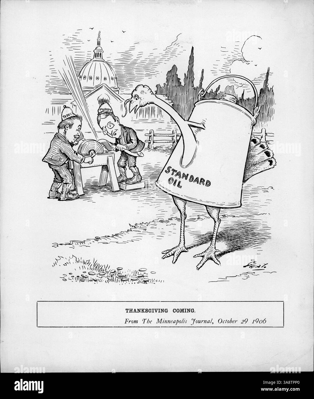 This cartoon depicts Standard Oil, symbolized by a turkey and oil can ...