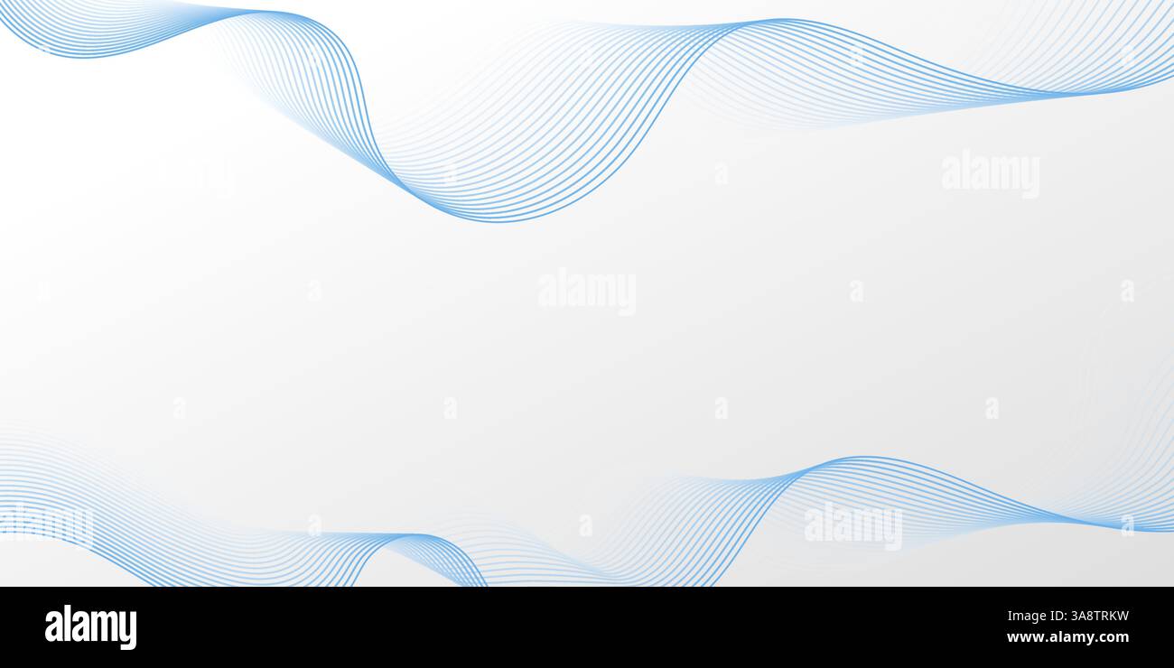 Flowing blue wave lines on a light grey background. Dynamic smooth ...