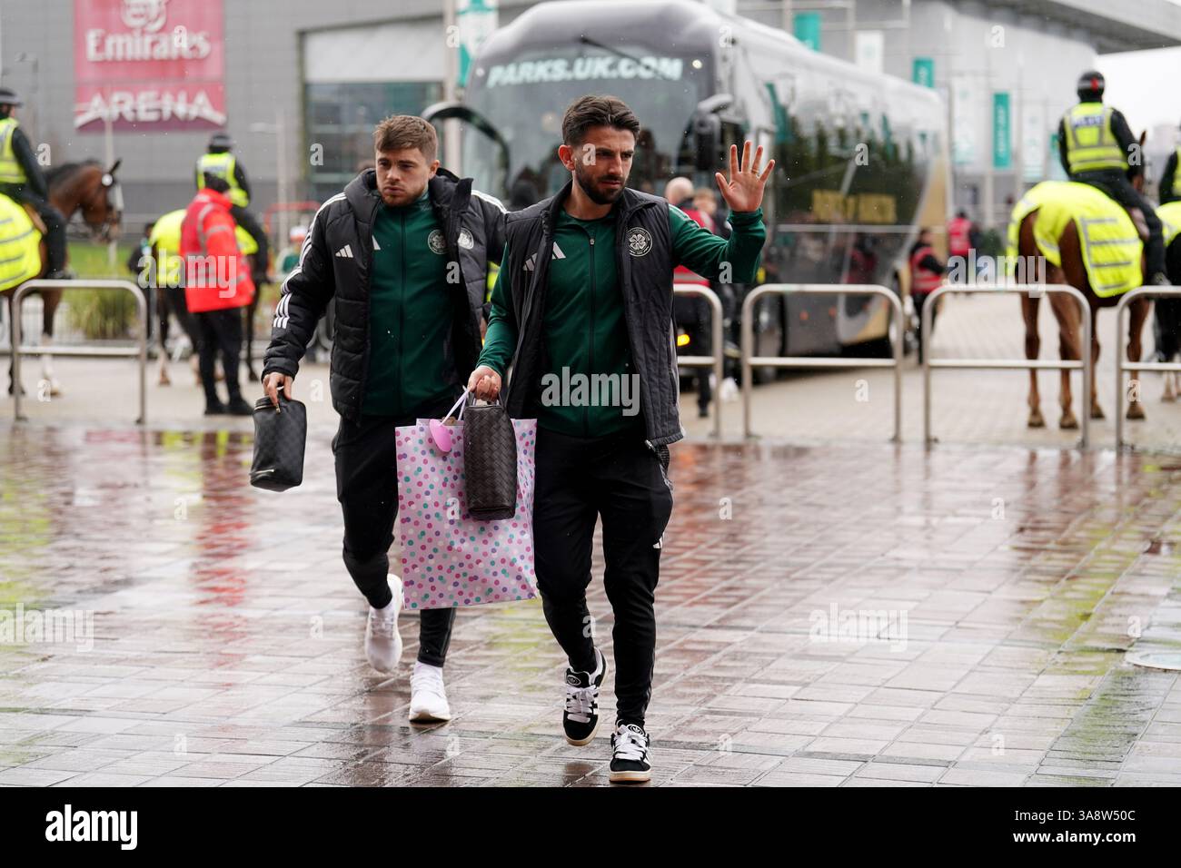 Celtic's Greg Taylor (right) and James Forrest arrive at the ground ...