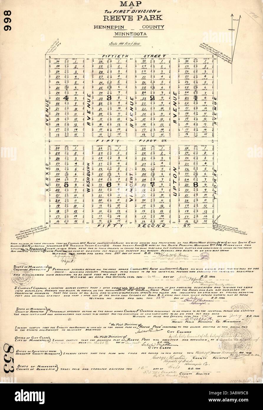 A historical map showing the layout of the First Division of Reeve Park ...