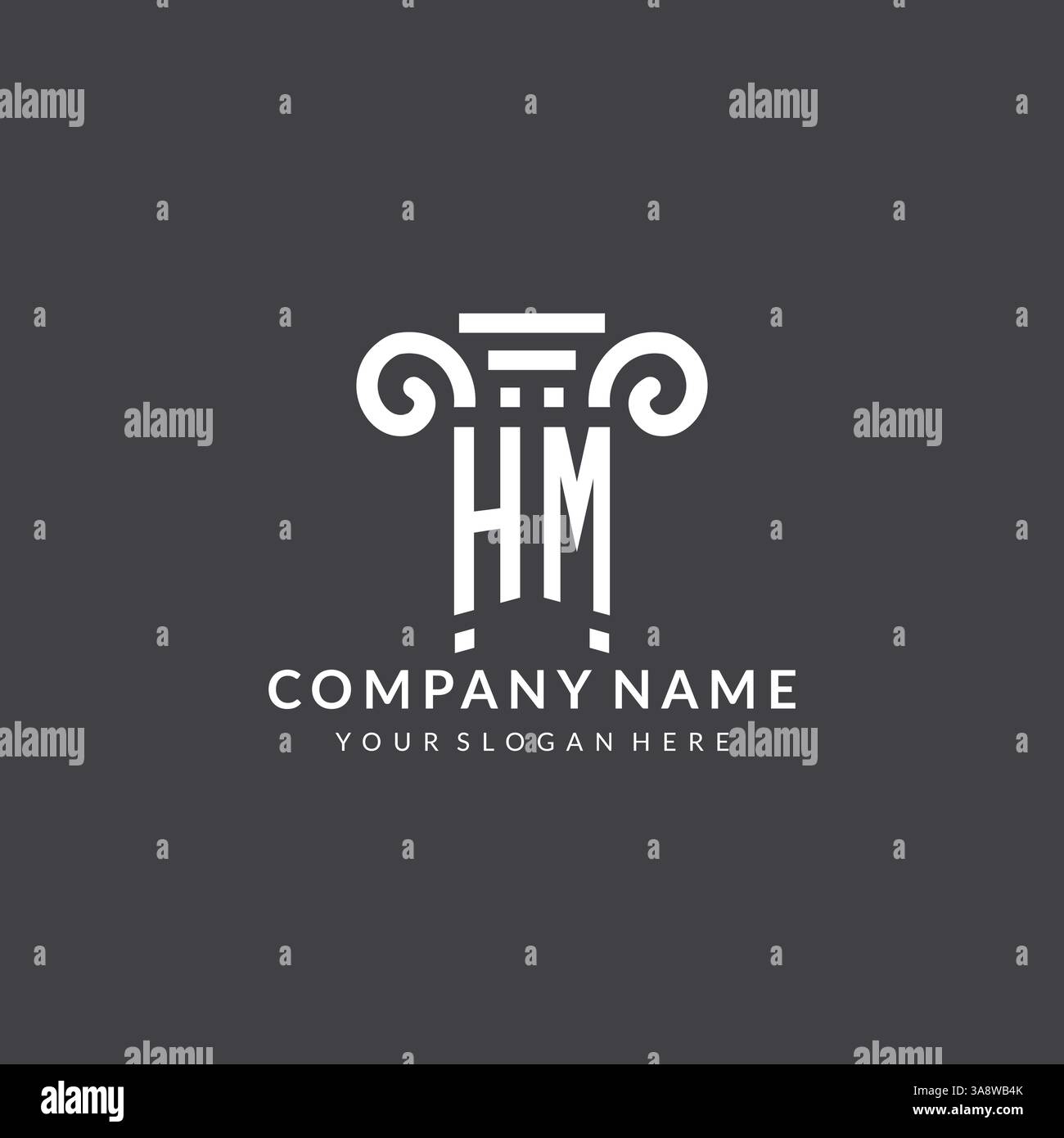 Monogram HM logo for law firm with pillar icon in modern and creative geometric style vector graphic Stock Vector
