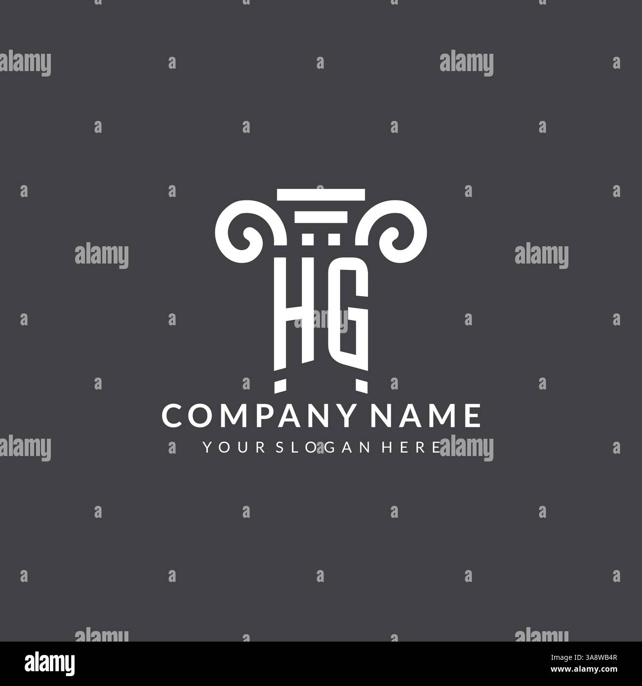Monogram HG logo for law firm with pillar icon in modern and creative ...