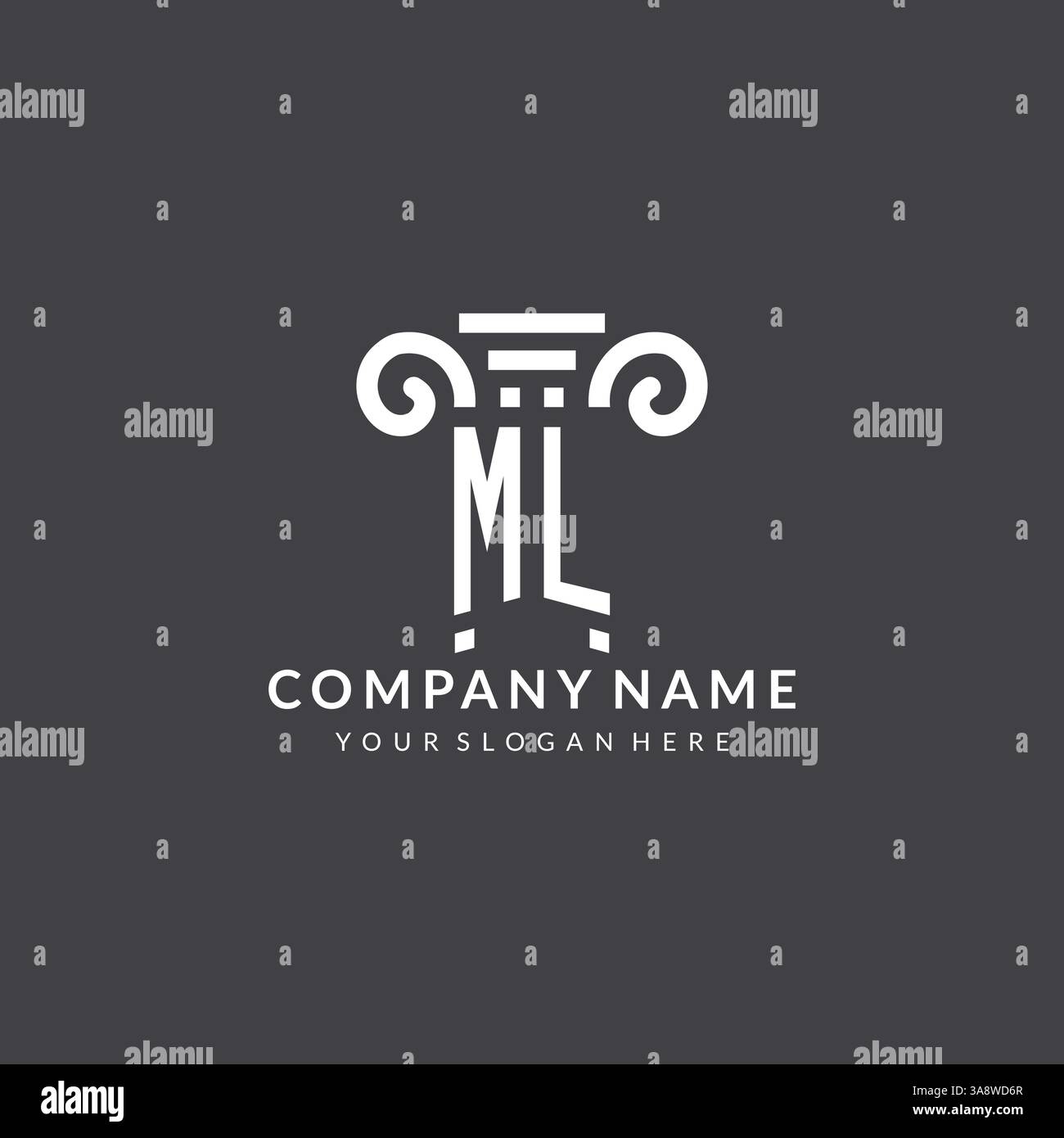 Monogram ML logo for law firm with pillar icon in modern and creative geometric style vector graphic Stock Vector