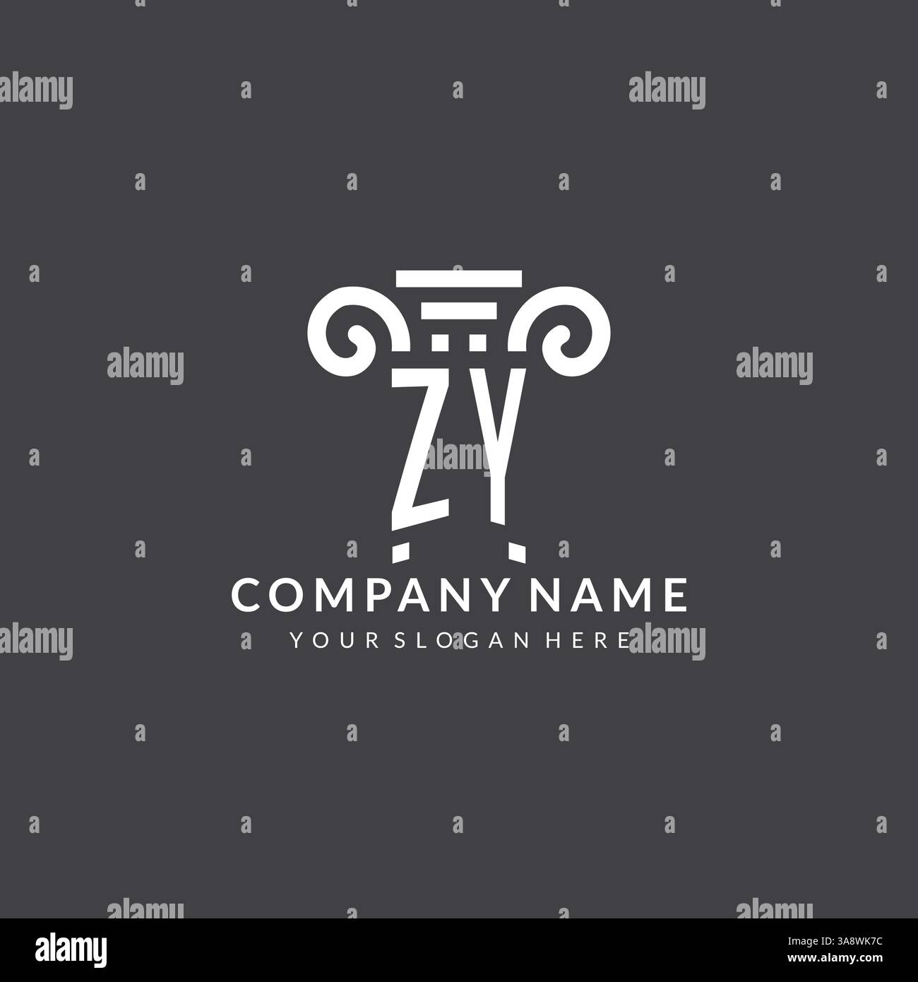 Monogram ZY logo for law firm with pillar icon in modern and creative geometric style vector graphic Stock Vector