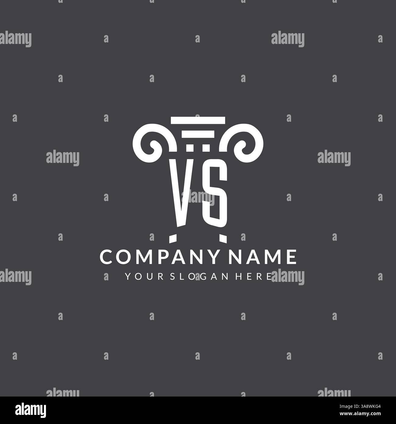 Monogram VS logo for law firm with pillar icon in modern and creative geometric style vector graphic Stock Vector