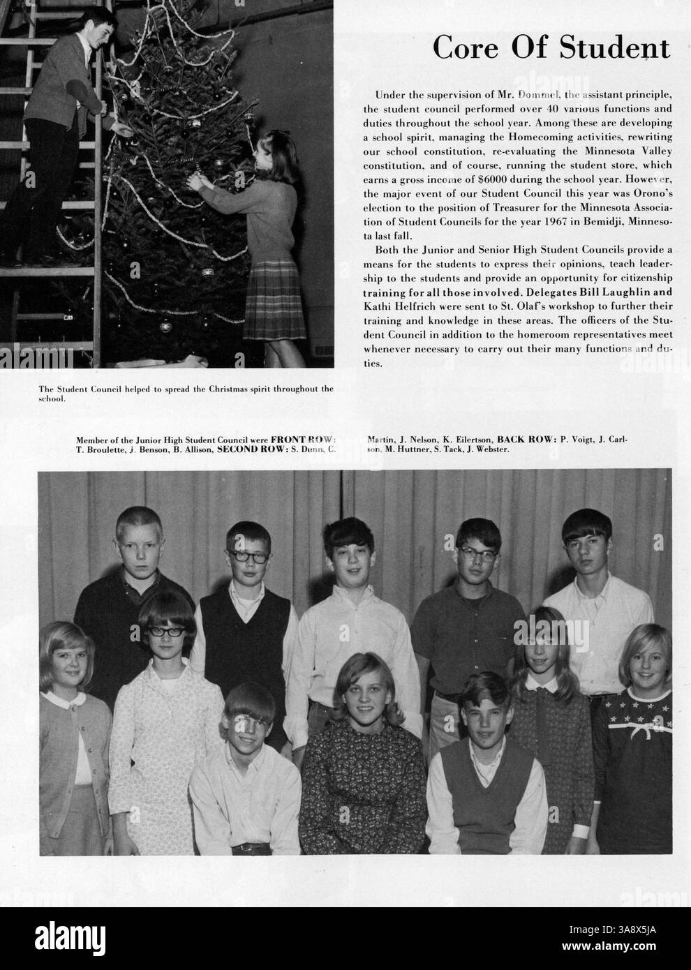 The 1967 Orono High yearbook, Spar 67, provides a detailed record of student life during the 1966-1967 school year. It features photos of students, faculty, athletics, clubs, and school events, showcasing the academic and social environment of that year. Stock Photo