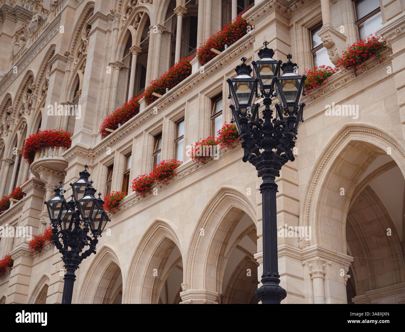 Majestic Vienna Town Hall in the city center - details of historic neo ...