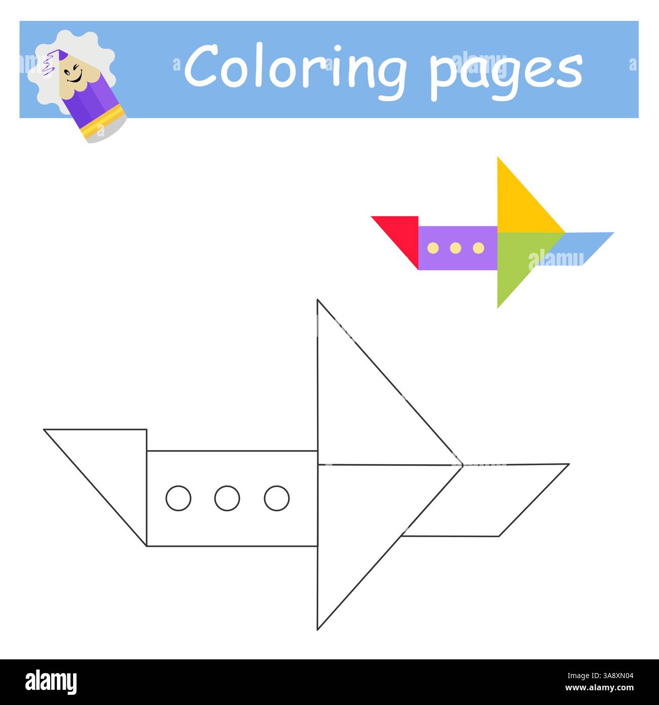 Coloring pages. Cartoon plane vector. Illustration for children education. Flat design. Stock Vector