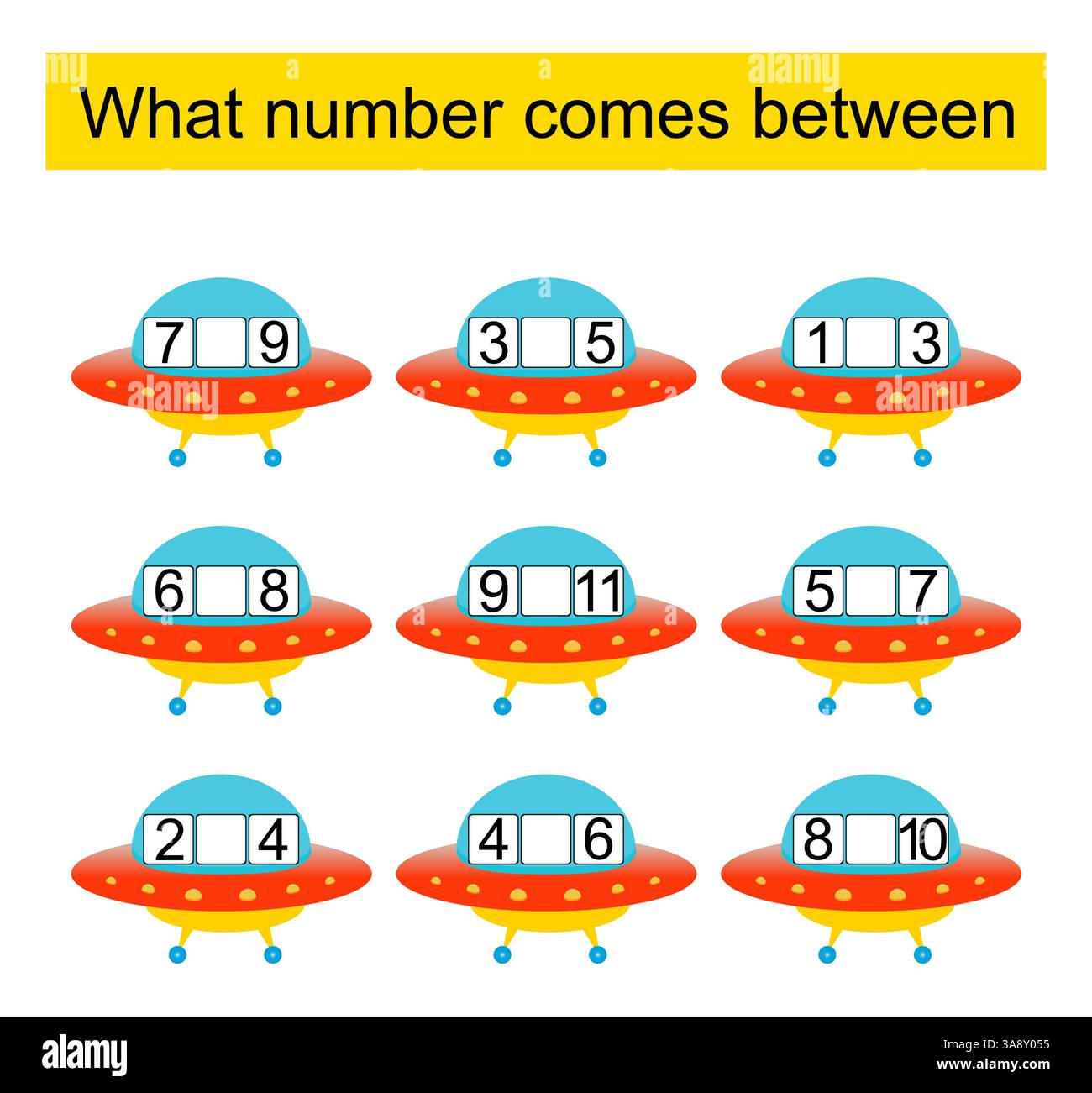 What number comes between? Math worksheets for kids. Vector ...