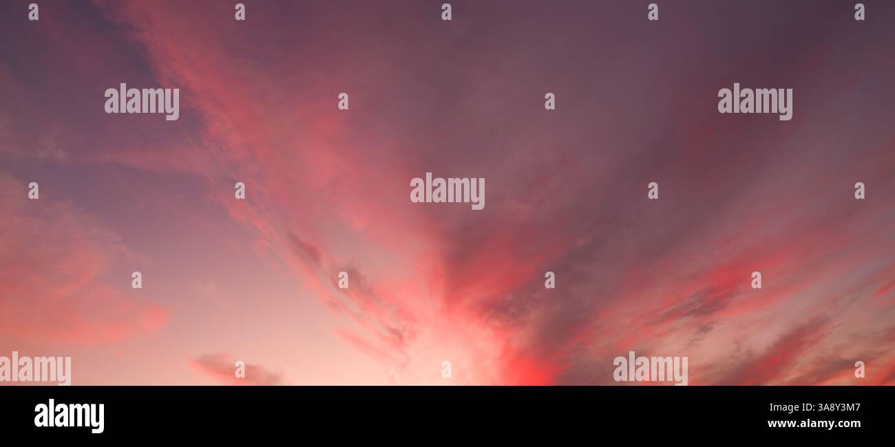 Panoramic high-resolution sky background with red clouds Stock Photo
